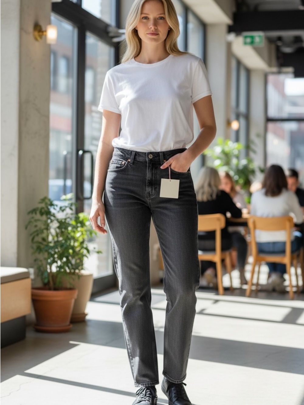B SIDES Straight Leg Women's Jeans - Dark Charcoal Black Denim